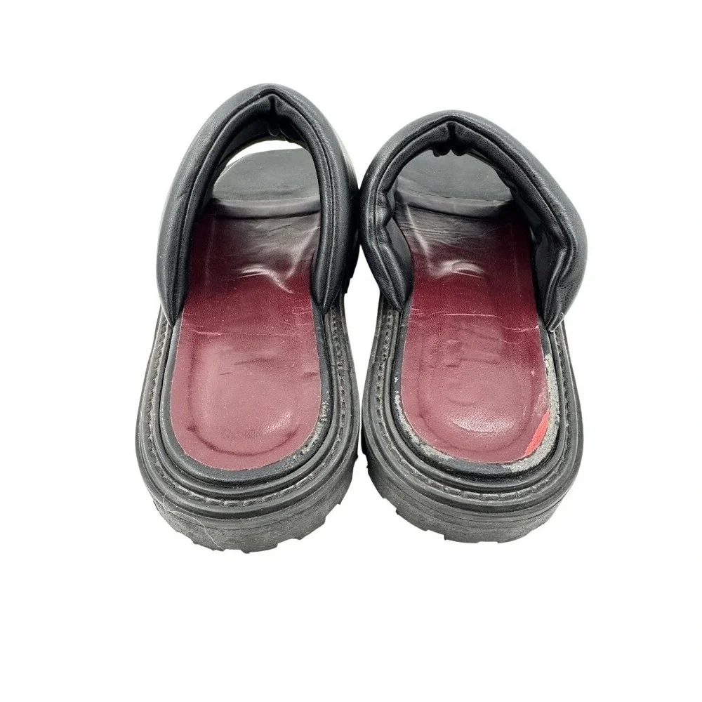 Staud Astro Slide Sandals Black Leather Puffy Padded Platform Lug Sole Slide 39